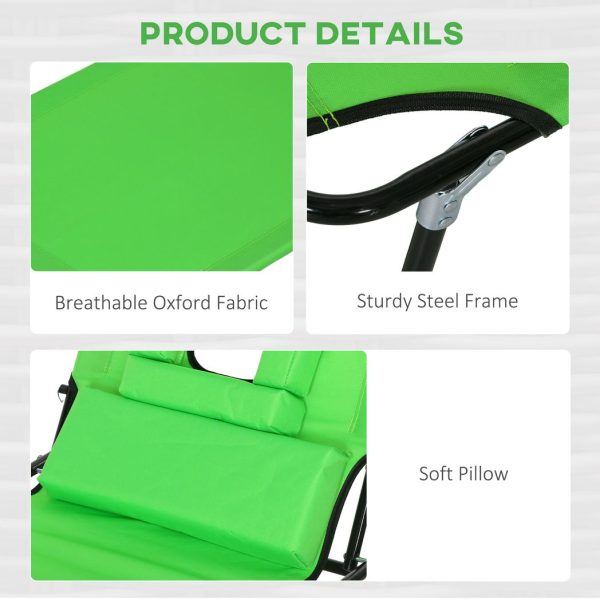Outsunny Folding Sun Lounger Set of 2 Reclining Chair with Reading Hole Green - Image 6