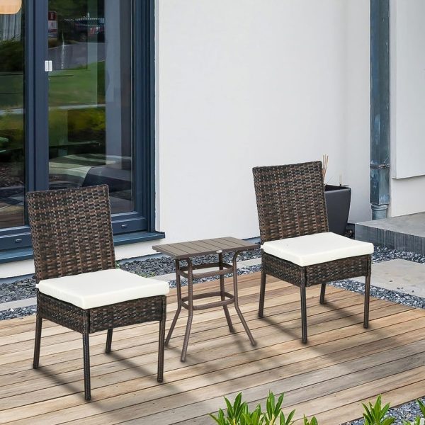 Outsunny 2 PCs Rattan Garden Chairs with Cushion, Wicker Dining Chairs, Brown - Image 2