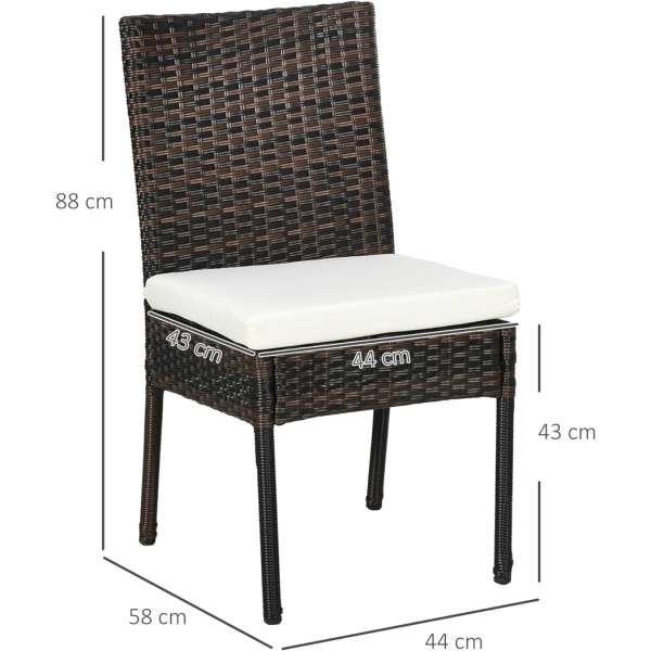 Outsunny 2 PCs Rattan Garden Chairs with Cushion, Wicker Dining Chairs, Brown - Image 3