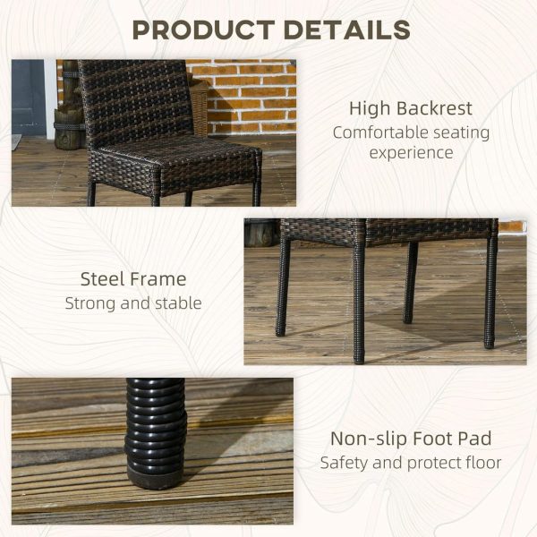 Outsunny 2 PCs Rattan Garden Chairs with Cushion, Wicker Dining Chairs, Brown - Image 5