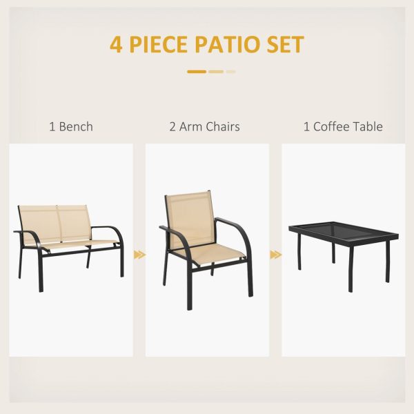 Outsunny 4pcs Patio Furniture Set Garden Sofa Glass Top Coffee Table Beige - Image 2
