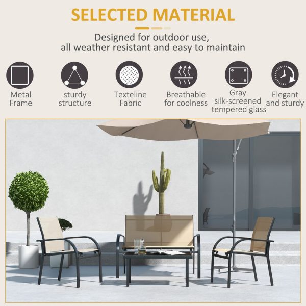 Outsunny 4pcs Patio Furniture Set Garden Sofa Glass Top Coffee Table Beige - Image 5