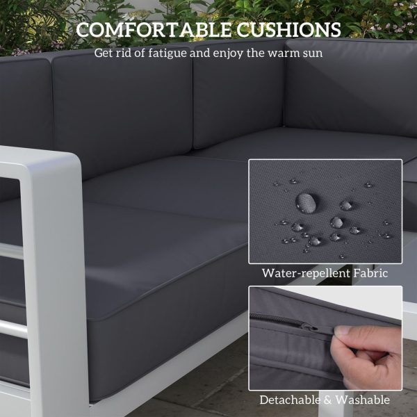 Outsunny 5 PCs Garden Sofa Set w/ Cushions, Aluminium Furniture Sets, Grey - Image 2