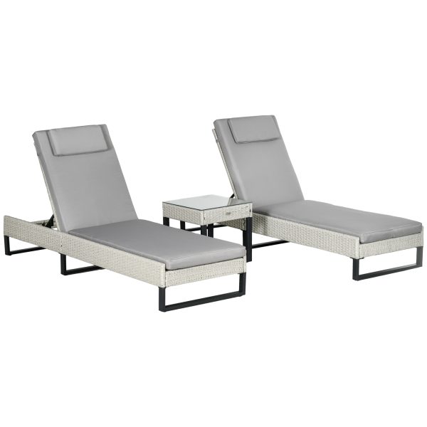 Outsunny Rattan Sun Lounger Set w/ Cushions, 5-Level Chaise Lounge Chairs, Grey