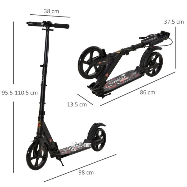 HOMCOM Teens Adult Kick Scooter Fold Adjust 14+ w/ Rear Dual Brake System Black - Image 5