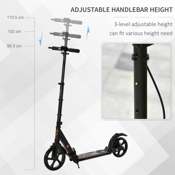 HOMCOM Teens Adult Kick Scooter Fold Adjust 14+ w/ Rear Dual Brake System Black - Image 6
