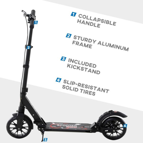 HOMCOM Adult Teens Kick Scooter Fold Adjust 14+ w/ Rear Wheel&Hand Brake Black - Image 8