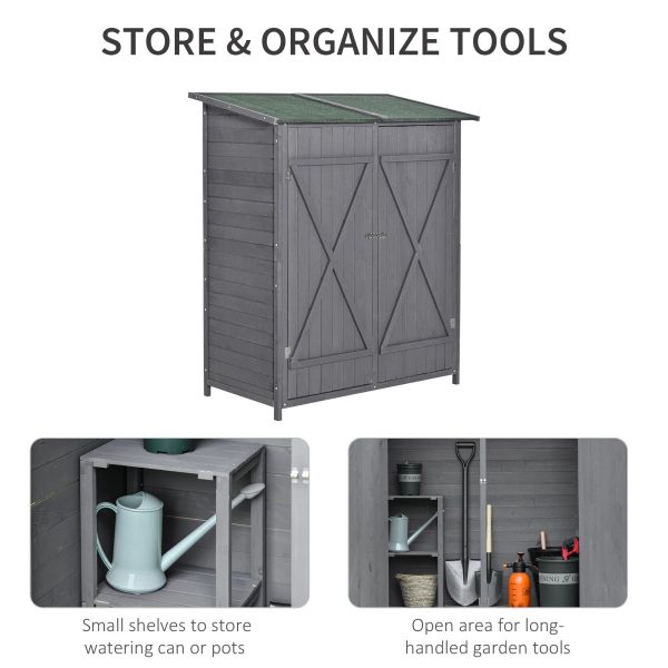 Garden Storage Shed Tool Organizer w/ Table, 139x75x160cm, Grey - Image 5