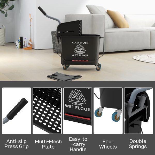 HOMCOM 20L Mop Bucket with Wringer Handle on Wheels for Floor Cleaning Black - Image 8