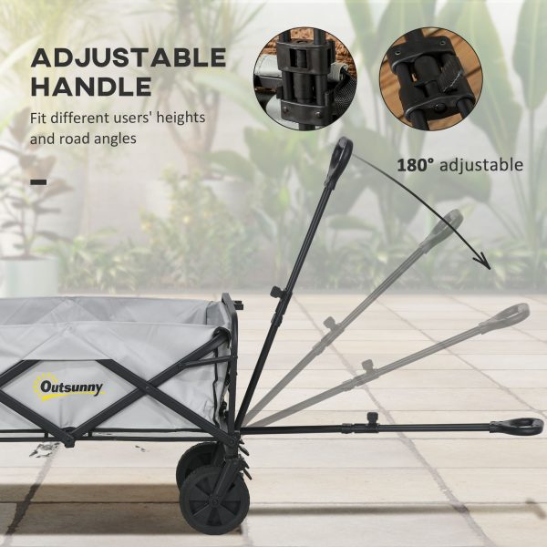 Outsunny Folding Outdoor Storage Trolley Cart Bag Telescopic Handle Brakes Grey - Image 4