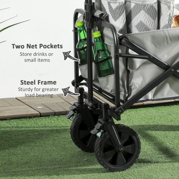 Outsunny Folding Outdoor Storage Trolley Cart Bag Telescopic Handle Brakes Grey - Image 7