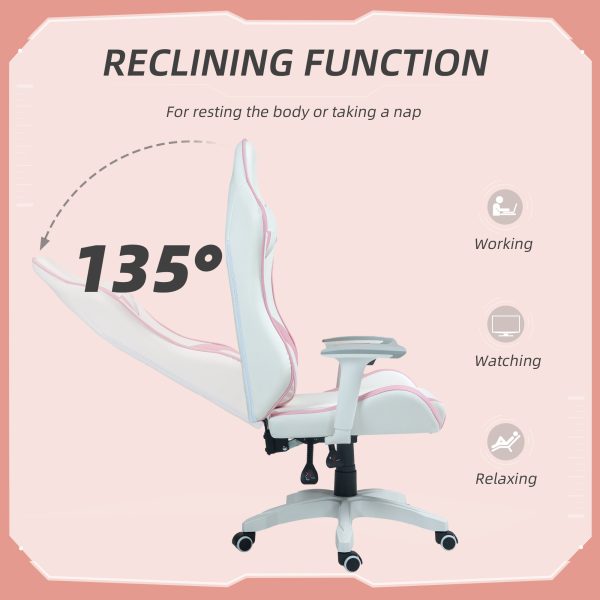 HOMCOM Gaming Chair for Adults Faux Leather Computer Chair w/ 3D Armrests Pink - Image 5