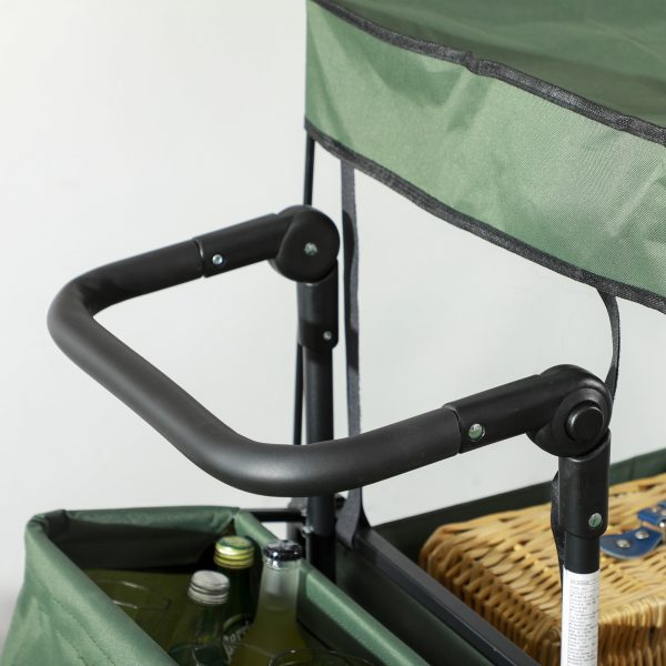 Outsunny Outdoor Push Pull Wagon Stroller Cart with Canopy Top Green - Image 8