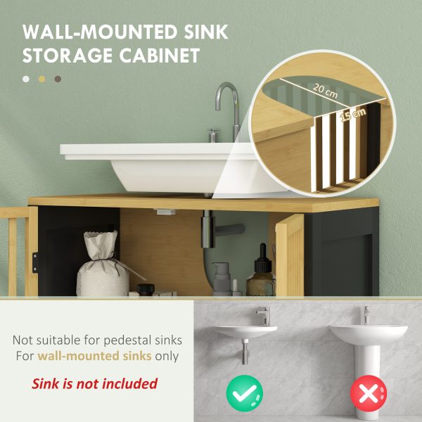 HOMCOM Under Sink Bathroom Cabinet, Bamboo Sink Storage Cabinet Slat Doors - Image 4