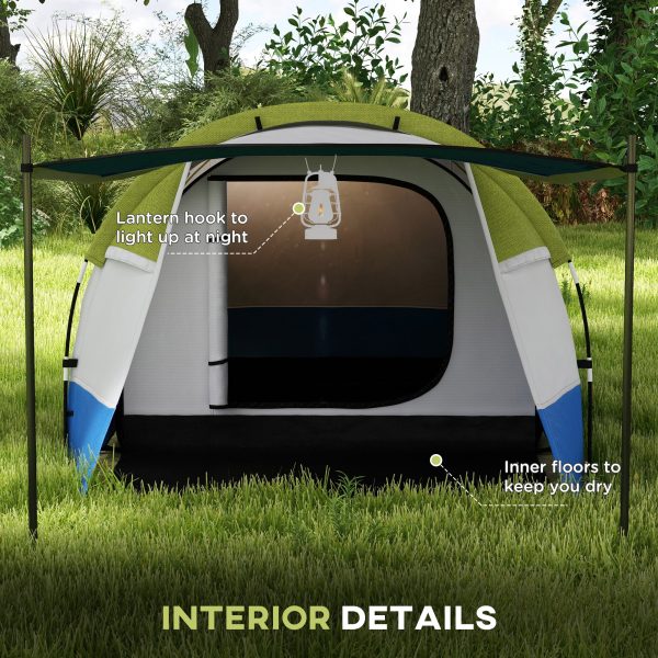Outsunny 2-3 Man Camping Tunnel Tent with Bedroom and Living Room, Green - Image 6