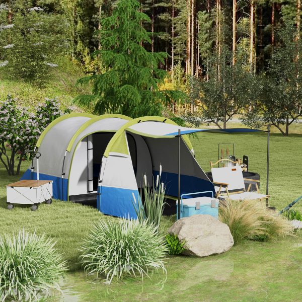 Outsunny 2-3 Man Camping Tunnel Tent with Bedroom and Living Room, Green - Image 2