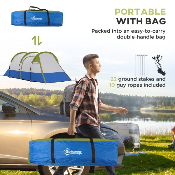 Outsunny 2-3 Man Camping Tunnel Tent with Bedroom and Living Room, Green - Image 7
