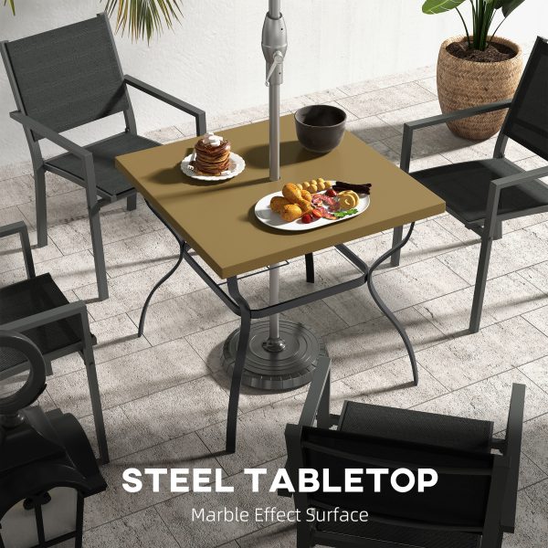 Outsunny Garden Dining Table w/ Umbrella Hole, Dining Table for 4, Brown - Image 4