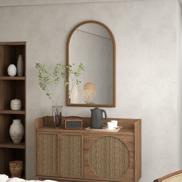 HOMCOM Wall Mirror, Arch Mirror for Wall Mounted, Home Decor, Brown - Image 2