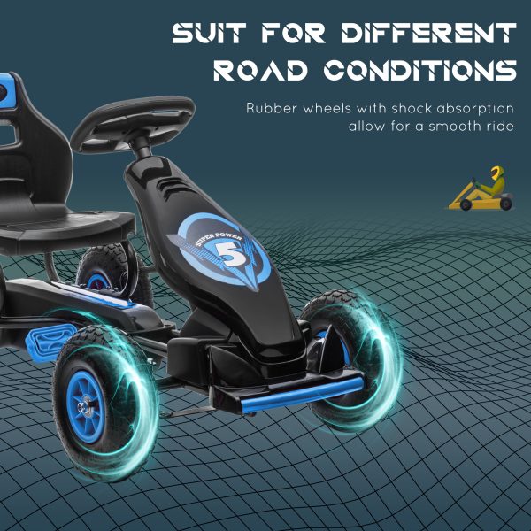 HOMCOM Children Pedal Go Kart w/ Adjustable Seat, Rubber Wheels, Brake, Blue - Image 6