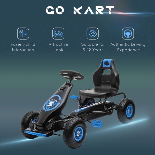 HOMCOM Children Pedal Go Kart w/ Adjustable Seat, Rubber Wheels, Brake, Blue - Image 8