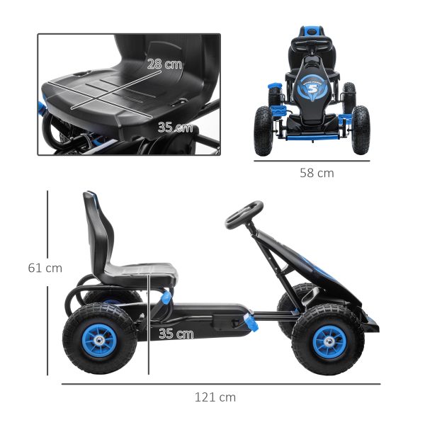 HOMCOM Children Pedal Go Kart w/ Adjustable Seat, Rubber Wheels, Brake, Blue - Image 5