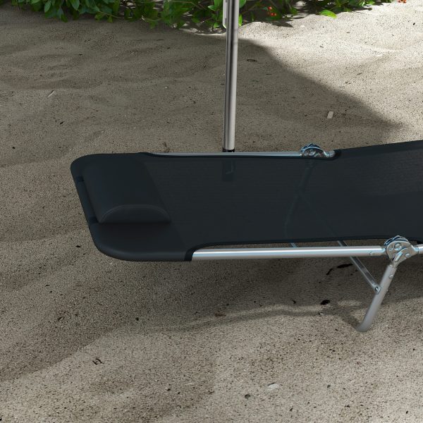Outsunny 2 Pieces Sun Loungers Foldable Reclining Chair with Headrest Black - Image 8