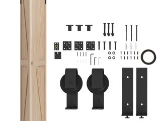 HOMCOM 4FT/122CM Bi-Folding Sliding Barn Door Hardware Kit Sliding Door Kit