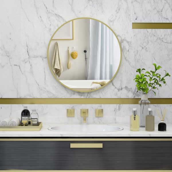 HOMCOM Round Bathroom Mirror, Modern Wall Mirror Aluminium Frame, 60 x 60cm - Image 2