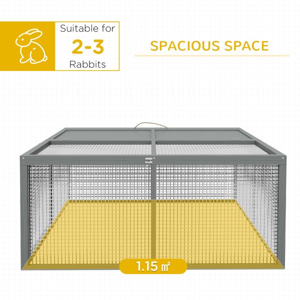 PawHut Wooden Folding Rabbit Run for 2-3 Rabbits, Guinea Pig, Grey - Image 2