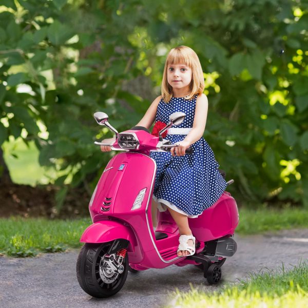 AIYAPLAY Vespa Licensed 12V Kids Electric Motorbike w/ 2 Training Wheels - Pink - Image 2