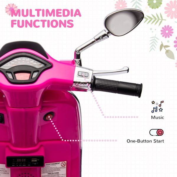 AIYAPLAY Vespa Licensed 12V Kids Electric Motorbike w/ 2 Training Wheels - Pink - Image 4