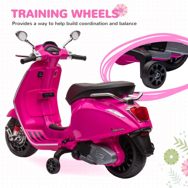 AIYAPLAY Vespa Licensed 12V Kids Electric Motorbike w/ 2 Training Wheels - Pink - Image 6