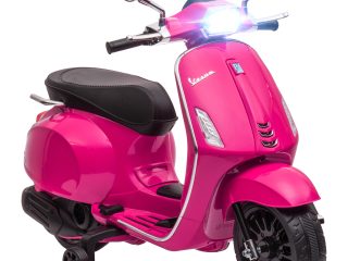 AIYAPLAY Vespa Licensed 12V Kids Electric Motorbike w/ 2 Training Wheels - Pink