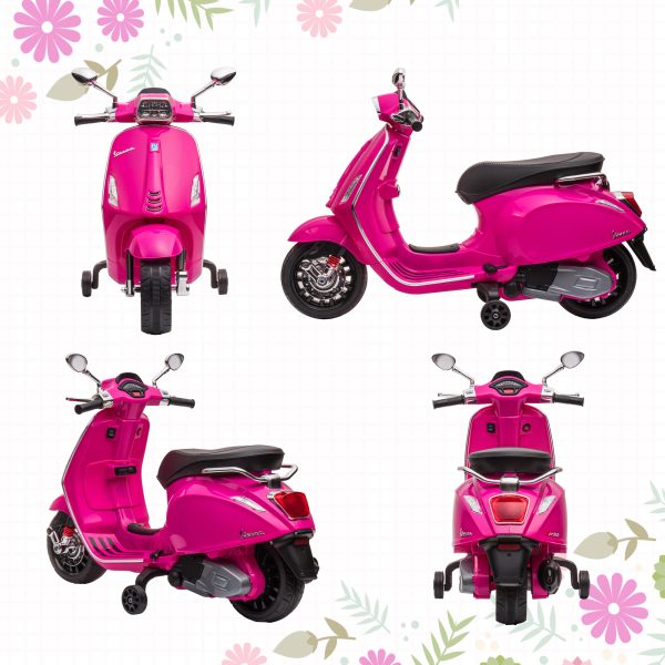 AIYAPLAY Vespa Licensed 12V Kids Electric Motorbike w/ 2 Training Wheels - Pink - Image 8