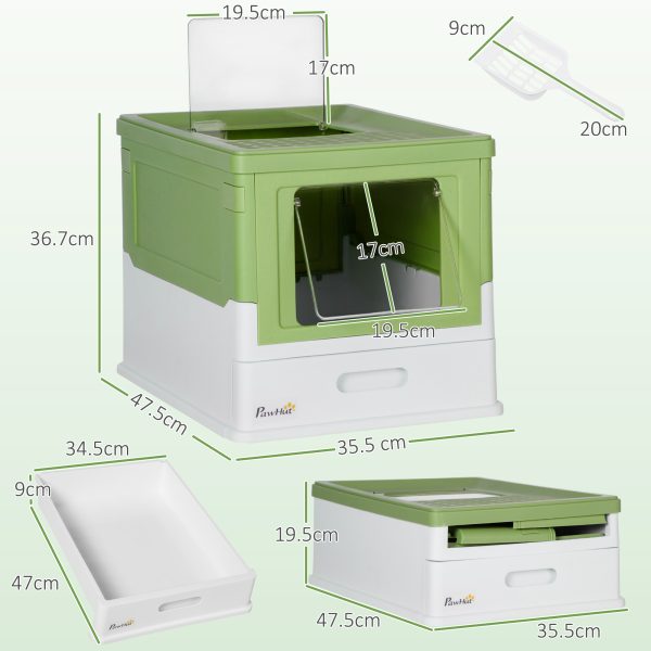 PawHut Hooded Cat Litter Box, Pet Toilet w/ Scoop, Tray - Light Green - Image 5
