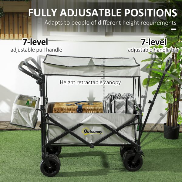 Outsunny Outdoor Push Pull Wagon Stroller Cart with Canopy Top Grey - Image 4