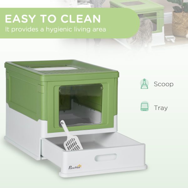 PawHut Hooded Cat Litter Box, Pet Toilet w/ Scoop, Tray - Light Green - Image 3