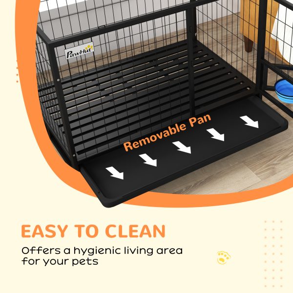 PawHut 43" Heavy Duty Dog Crate on Wheels w/ Bowl Holder, Removable Tray - Image 7