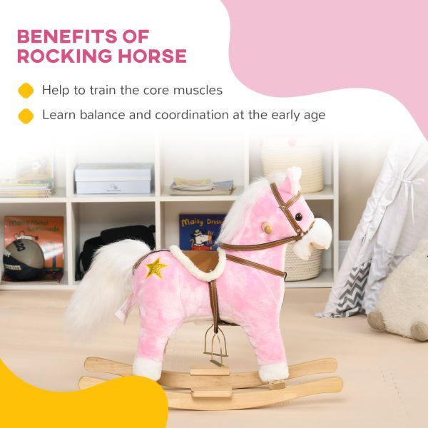 HOMCOM Wooden Ride on Horse, Ride on Pony Gift for Kids 3-6 Years, Pink - Image 6