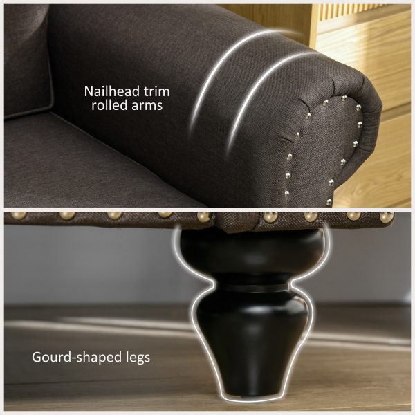 HOMCOM 2 Seater Sofa for Living Room, with Nailhead Trim, Dark Brown - Image 4