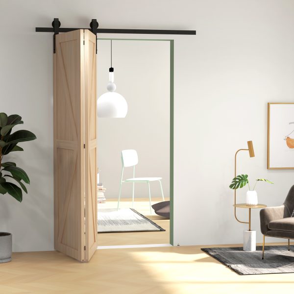 HOMCOM 5FT/153CM Bi-Folding Sliding Barn Door Hardware Kit Sliding Door Kit - Image 8