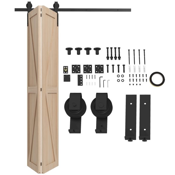 HOMCOM 5FT/153CM Bi-Folding Sliding Barn Door Hardware Kit Sliding Door Kit