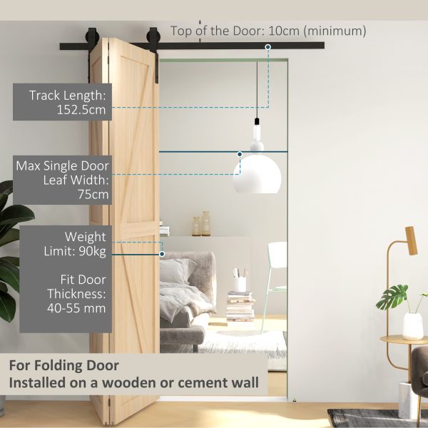 HOMCOM 5FT/153CM Bi-Folding Sliding Barn Door Hardware Kit Sliding Door Kit - Image 4