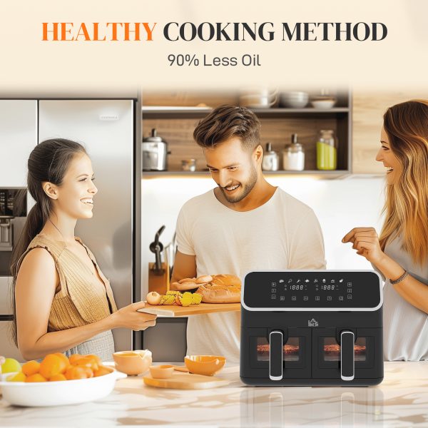 HOMCOM Dual Zone Air Fryer 8L Double Air Fryer with SYNCFinish 2700W Silver - Image 6