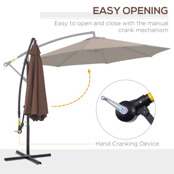 Outsunny 3m Garden Banana Parasol Cantilever Umbrella withCrank& Base, Brown - Image 3
