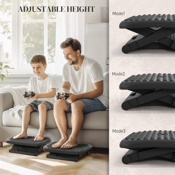 HOMCOM Foot Rest Adjustable Height and Angle Home Office Footstool Black - Image 4