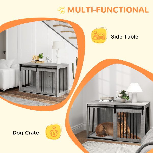 PawHut Dog Crate Furniture with Removable Cushion for XL-sized Dogs - Grey - Image 4