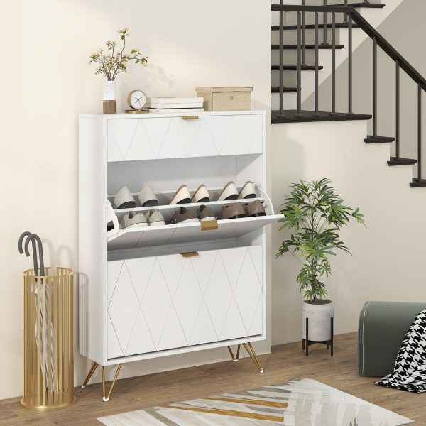 HOMCOM Slim Shoe Storage Cabinet with Flip Drawers for Entryway, Hallway, White - Image 2