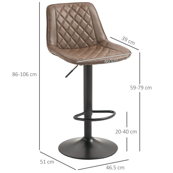 HOMCOM Bar Stools Set of 2, Adjustable Bar Chairs 360Â° Swivel for Kitchen Brown - Image 7